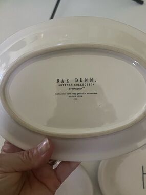 Rae Dunn Oval Ceramic Plates in Cream and Black Lettering